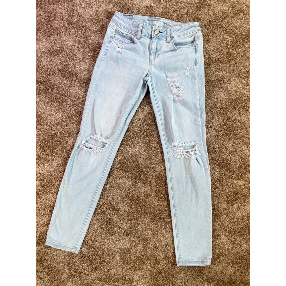 American Eagle Super Stretch Distressed Skinny Jeans Women's 4 Light Wash